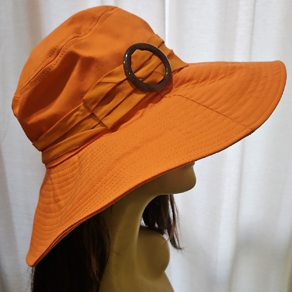 Sun N Sand Chic Orange Wide-Brim‎ Hat with Buckle Packable Pool Vacation Hat